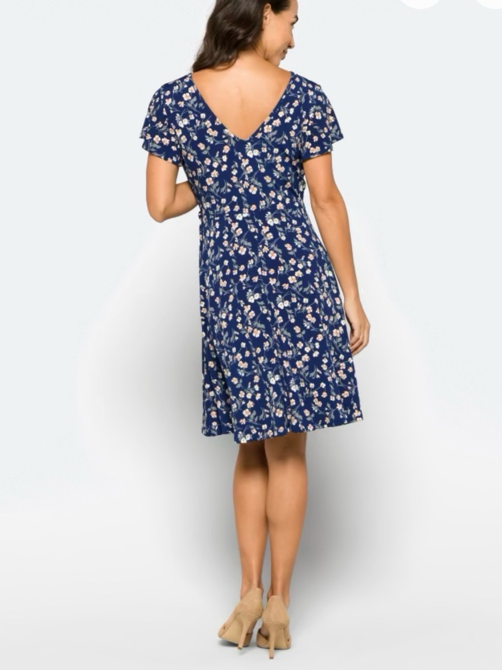 Kaileigh Kaela Faux Wrap Knit Dress - Navy & Peach Floral - Picture 7 of 9
